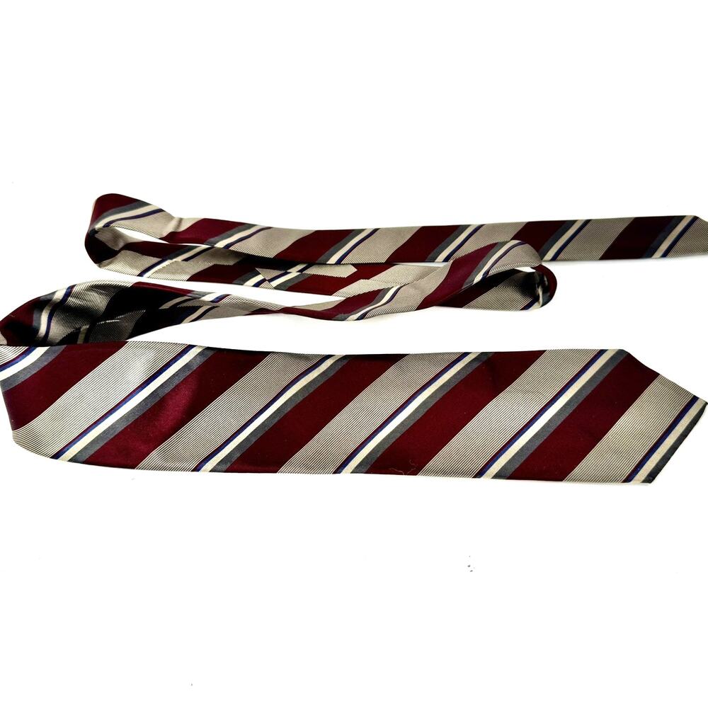 Christian Dior Mens Silk Necktie Burgundy Silver‎ Navy Blue Diagonal Striped Tie - Picture 4 of 4